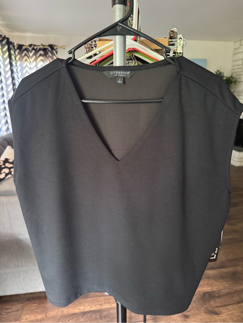 Liverpool Black V-Neck Cap Sleeve Top